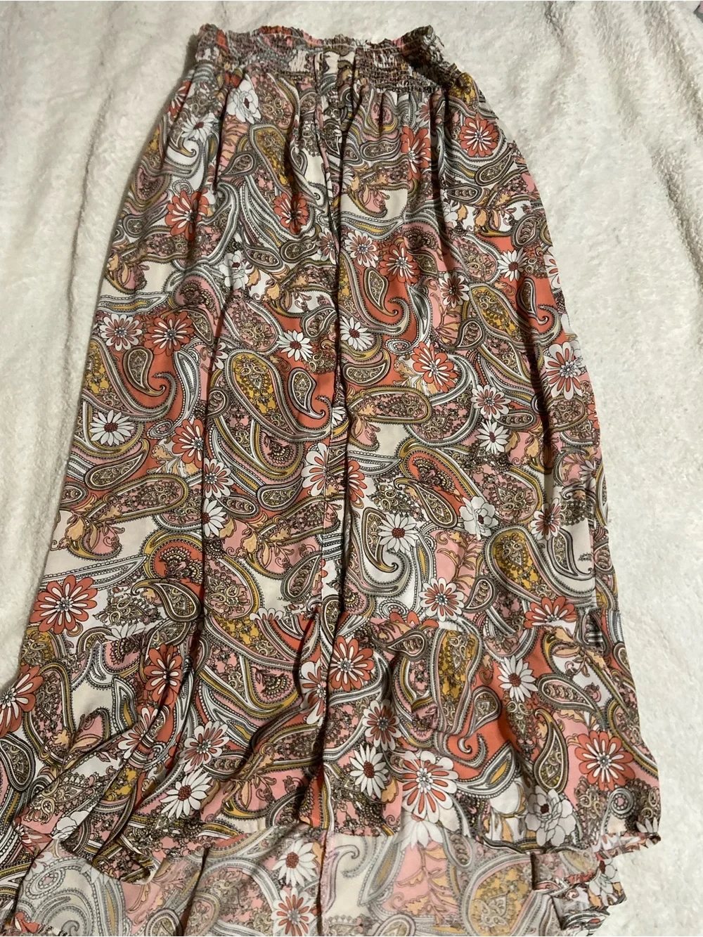 Bohemian Paisley A-Line Maxi Skirt - Pink & Cream